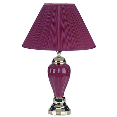 Silver Ceramic Bedside Table Lamp With Magenta Empire Shade